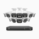 HZ804 - 4K 16 Kanal PoE Dome Überwachungskamera-Set mit 12 Kameras, 4X Optischer Zoom, 2,8-12 MM motorisiertes Varifokalobjektiv, Intelligente Zwei Lichtern Nachtsicht, Bewegungserkennung 2.0, Eingebautes Mikrophon, Alarmierung mit sirene und blitzlicht